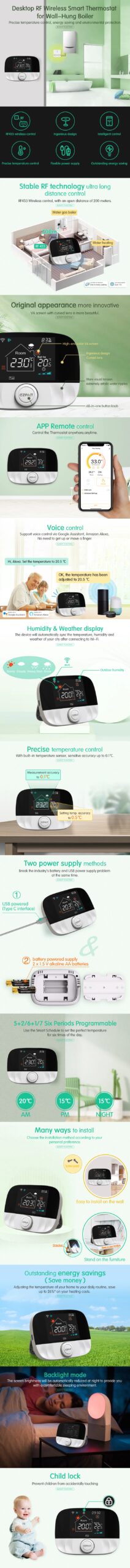 Smart Tuya Thermostat Wifi RF Wireless Temperature Controller for Gas Boiler Water Heating Works with Alexa Google Home