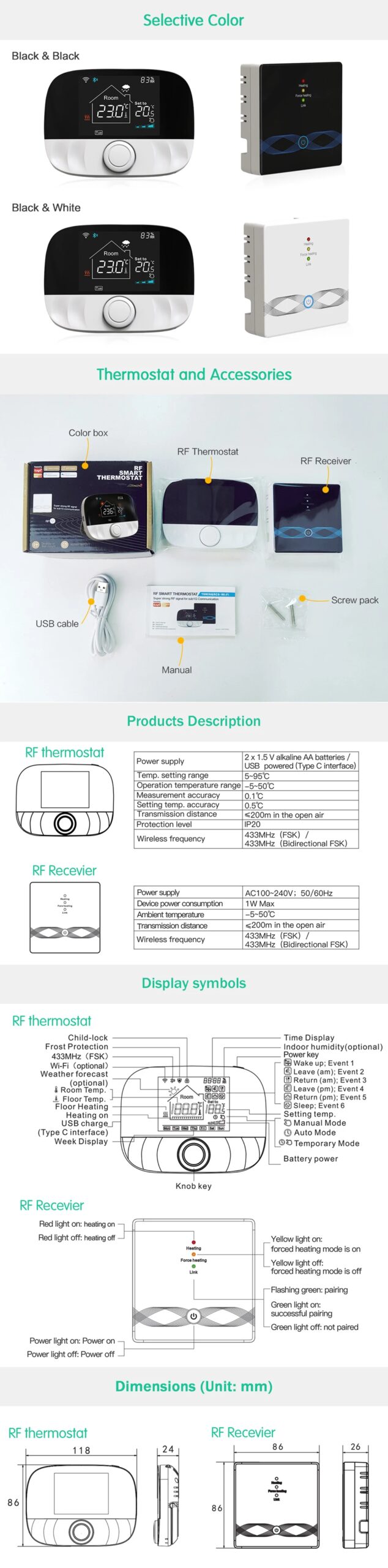 Smart Tuya Thermostat Wifi RF Wireless Temperature Controller for Gas Boiler Water Heating Works with Alexa Google Home