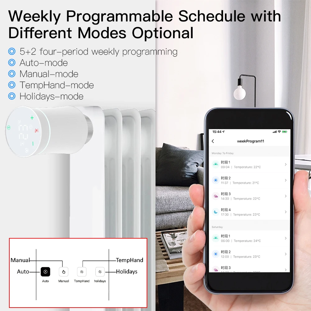 MOES ZigBee 3.0 TRV Thermostat Tuya Radiator Actuator Valve Smart Programmable Temperature Controller Alexa Google Voice Control