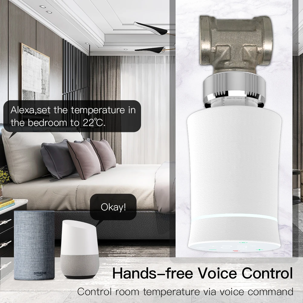 MOES ZigBee 3.0 TRV Thermostat Tuya Radiator Actuator Valve Smart Programmable Temperature Controller Alexa Google Voice Control