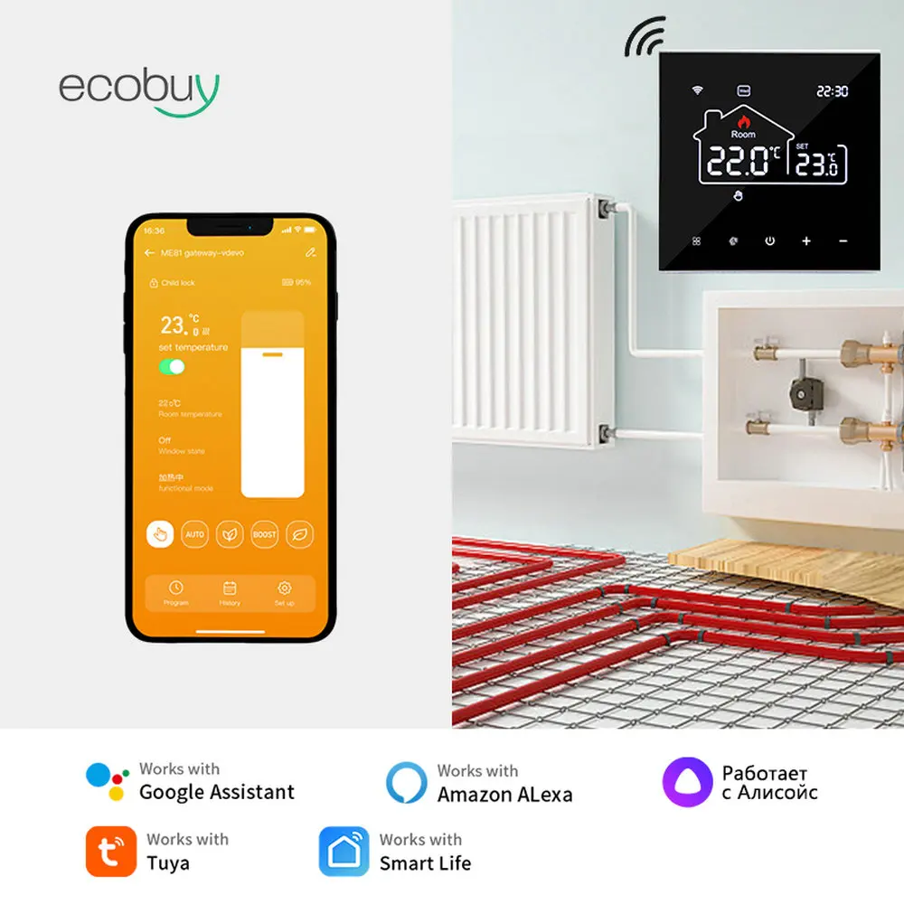 Tuya WiFi Smart Thermostat Heating, Electric Floor Heating Water/Gas Boiler Temperature Remote Controller for Google Home, Alexa Tuya WiFi Smart Thermostat Heating, Electric Floor Heating Water/Gas Boiler Temperature Remote Controller for Google Home, Alexa
