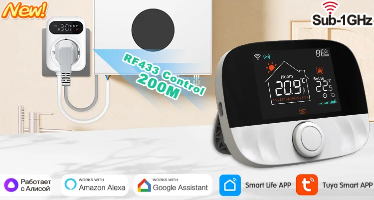 RF433 Wireless Thermostat WiFi for Floor Heating Water Gas Boiler Home Room Tuya Smart Programmable Temperature Controller