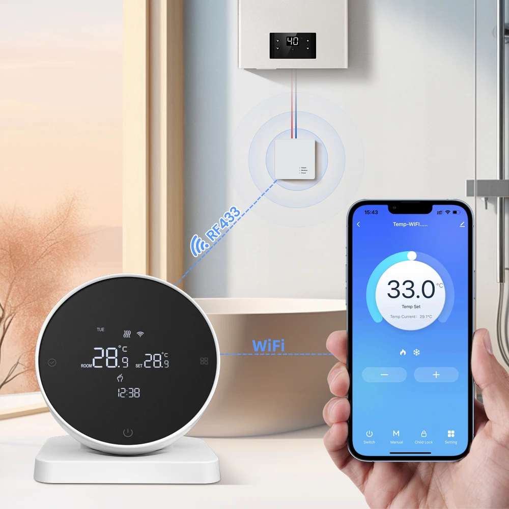 AVATTO Tuya WiFi Smart Thermostat，RF Wireless Receiver Temperature Controller ，For Water Gas Boiler Support Alexa Google Home