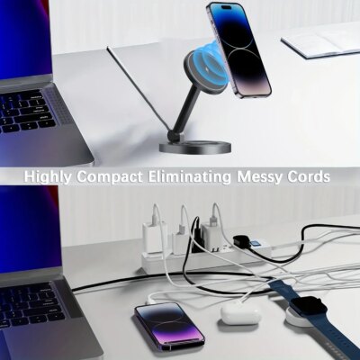 3 In 1 Magnetic Wireless Charger Stand Pad For Magsafe iPhone 16 15 14 13 12 Pro Max Apple Watch Airpods Fast Charging Station - Image 3