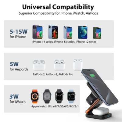 30W 3 in 1 Wireless Charger Phone Magnetic Foldable Wireless Charging Station for iPhone 16 15 14 13Pro Apple Watch 8 9 Airpods - Image 3