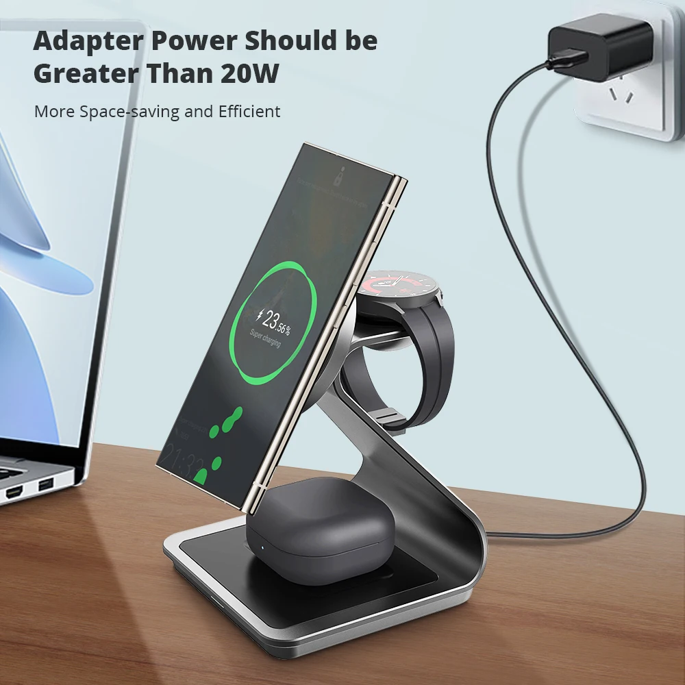 Bonola Magnetic 3 in 1 Wireless Charger Station for Samsung S24 Ultra/S23 25w Fast Charging Stand for Galaxy Watch 7/6/5/Earbuds