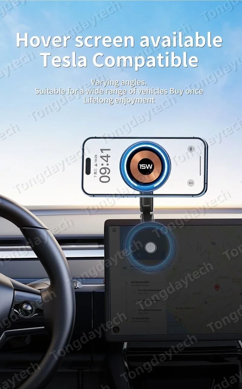 15W Car Magnetic Wireless Charger Holder 360 Rotation Metal Adjustable Angle in Car Stand For Iphone 15 14 13 12 Pro Max Samsung