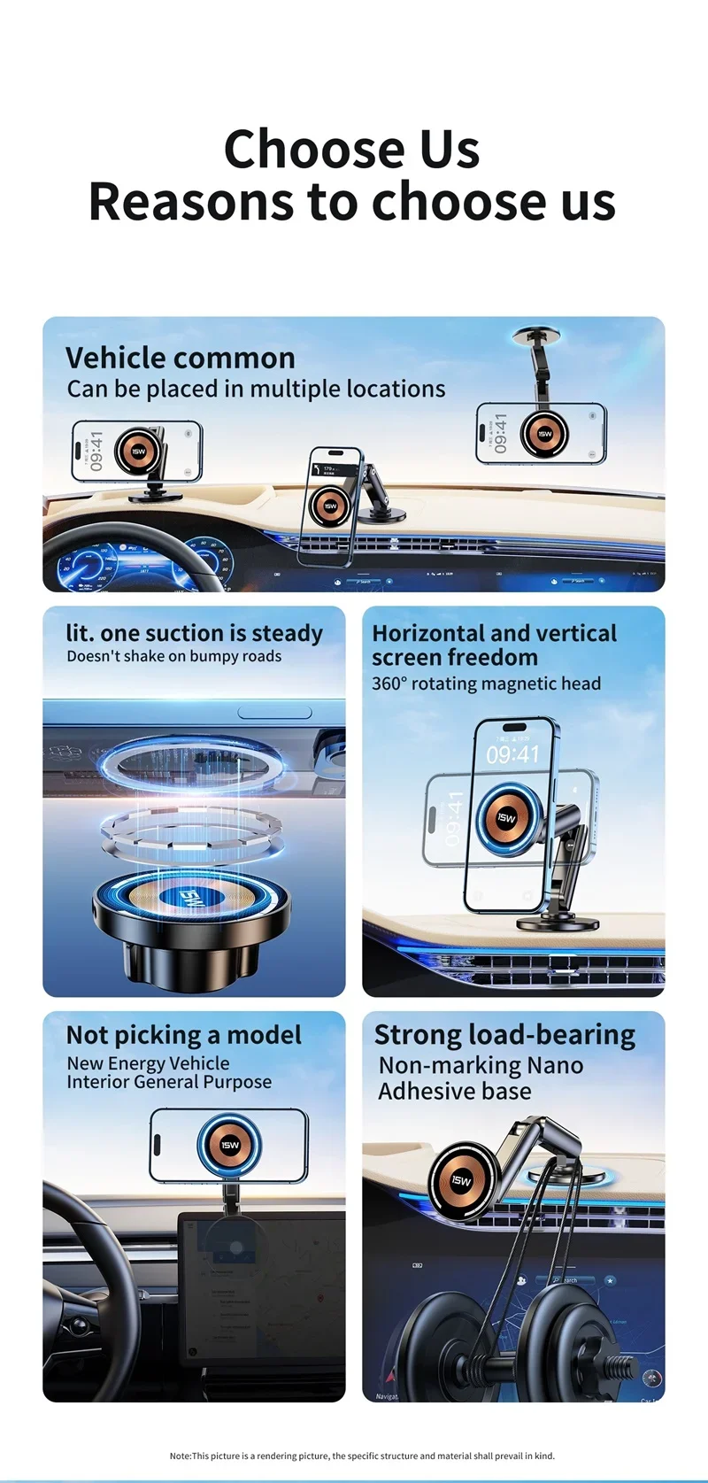 15W Car Magnetic Wireless Charger Holder 360 Rotation Metal Adjustable Angle in Car Stand For Iphone 15 14 13 12 Pro Max Samsung