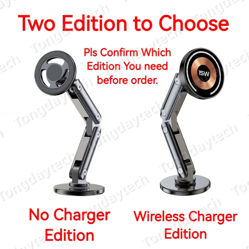 15W Car Magnetic Wireless Charger Holder 360 Rotation Metal Adjustable Angle in Car Stand For Iphone 15 14 13 12 Pro Max Samsung