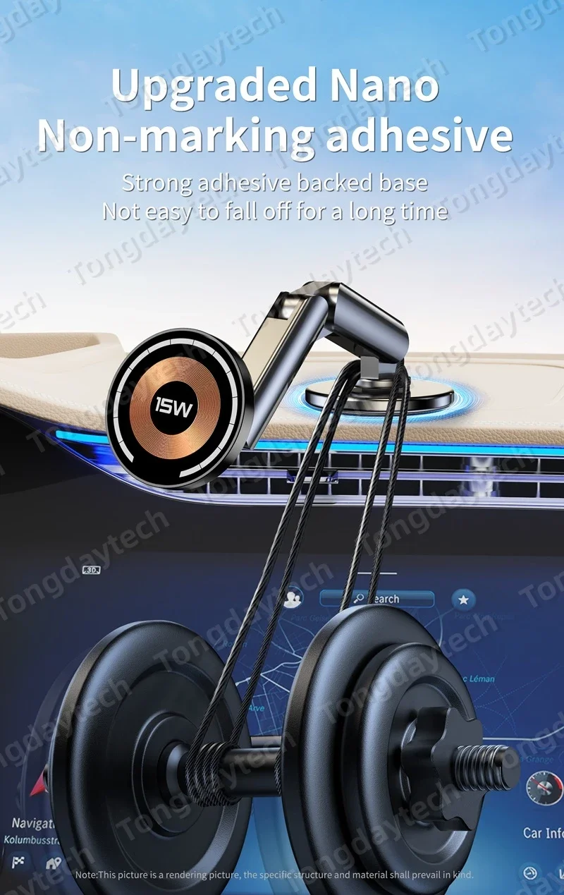 15W Car Magnetic Wireless Charger Holder 360 Rotation Metal Adjustable Angle in Car Stand For Iphone 15 14 13 12 Pro Max Samsung