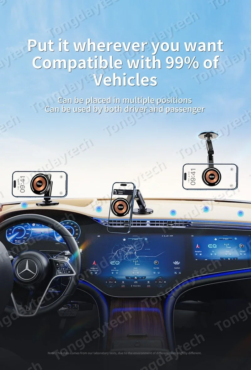 15W Car Magnetic Wireless Charger Holder 360 Rotation Metal Adjustable Angle in Car Stand For Iphone 15 14 13 12 Pro Max Samsung