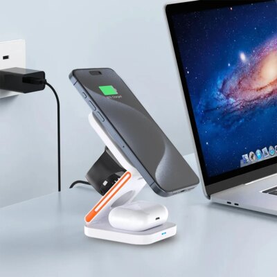 30W 3 in 1 Foldable Charging Station Fast Magnetic Wireless Charger Stand for iPhone 15 14 13 12 Apple Watch 8 7 6 Airpods Pro - Image 3