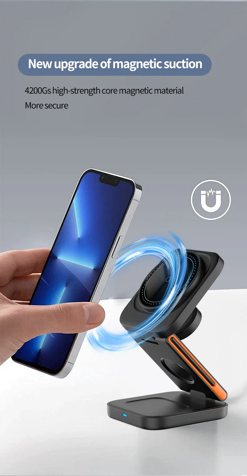 30W 3 in 1 Foldable Charging Station Fast Magnetic Wireless Charger Stand for iPhone 15 14 13 12 Apple Watch 8 7 6 Airpods Pro