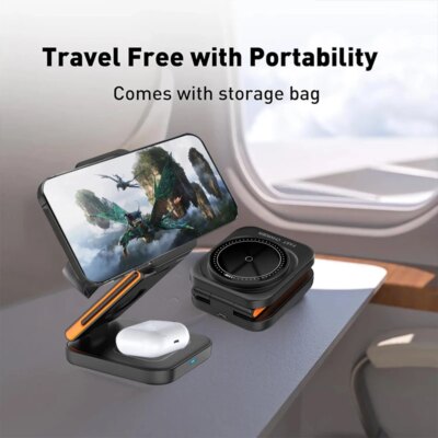 30W 3 in 1 Foldable Charging Station Fast Magnetic Wireless Charger Stand for iPhone 15 14 13 12 Apple Watch 8 7 6 Airpods Pro - Image 4