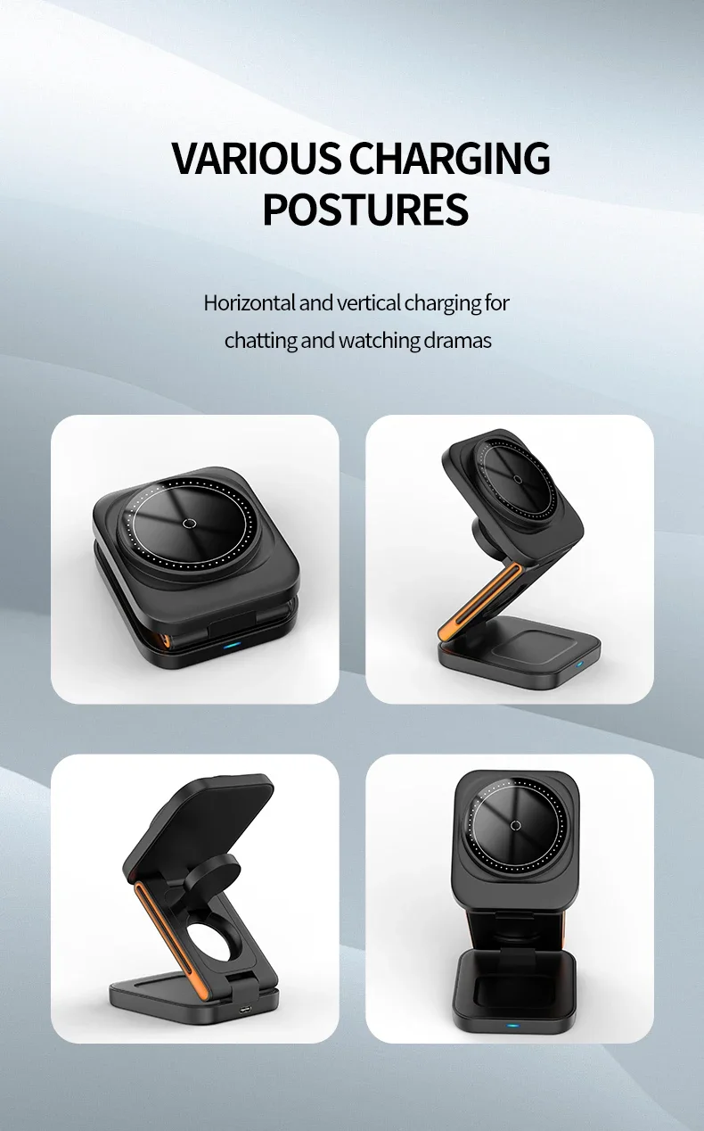 30W 3 in 1 Foldable Charging Station Fast Magnetic Wireless Charger Stand for iPhone 15 14 13 12 Apple Watch 8 7 6 Airpods Pro