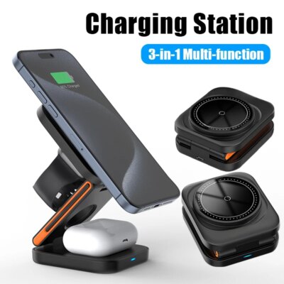 30W 3 in 1 Foldable Charging Station Fast Magnetic Wireless Charger Stand for iPhone 15 14 13 12 Apple Watch 8 7 6 Airpods Pro - Image 6