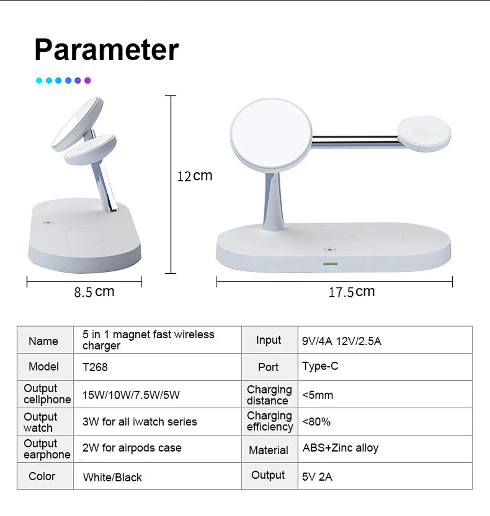 5 in 1 Magnetic Wireless Chargers Stand For iPhone 13 14 Charger Dock Station for Airpods Pro Wireless Charger With night light