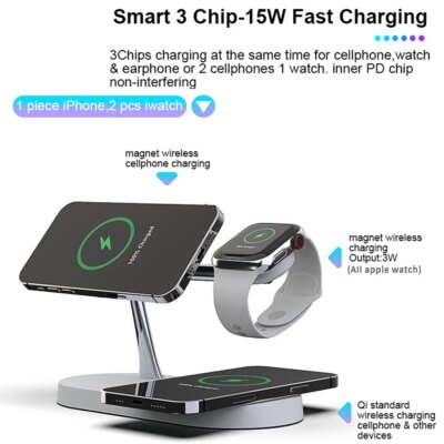 5 in 1 Magnetic Wireless Chargers Stand For iPhone 13 14 Charger Dock Station for Airpods Pro Wireless Charger With night light - Image 2