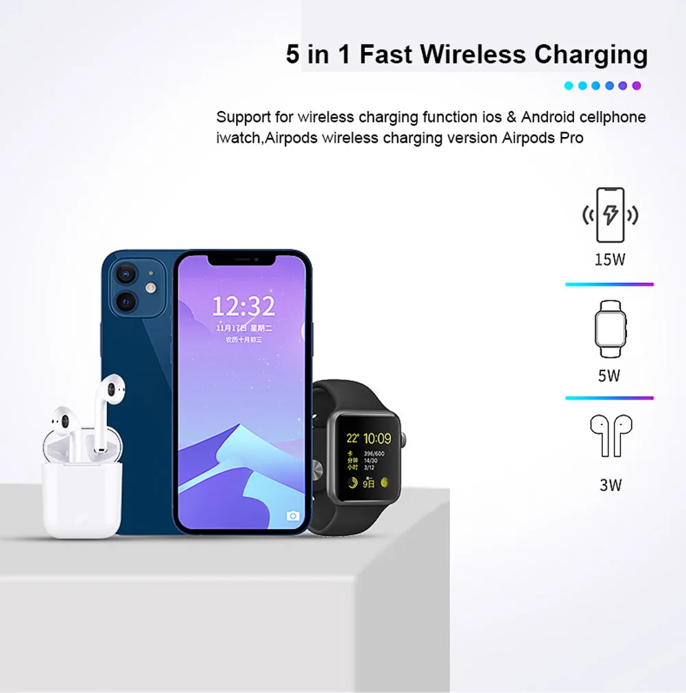 5 in 1 Magnetic Wireless Chargers Stand For iPhone 13 14 Charger Dock Station for Airpods Pro Wireless Charger With night light