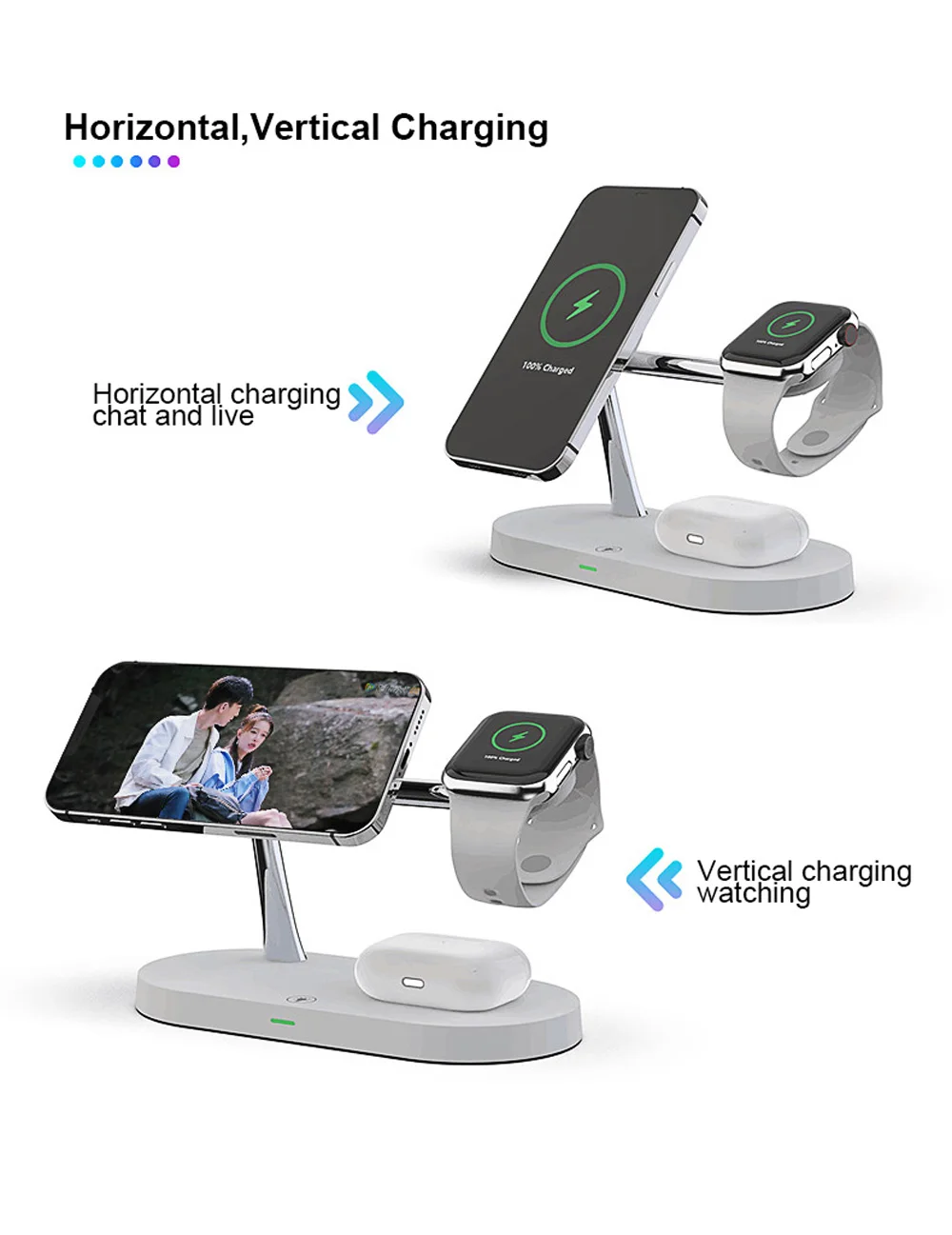 5 in 1 Magnetic Wireless Chargers Stand For iPhone 13 14 Charger Dock Station for Airpods Pro Wireless Charger With night light
