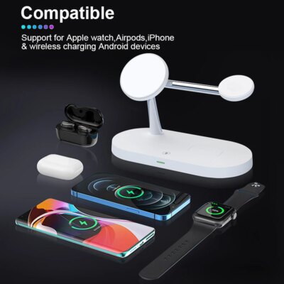 5 in 1 Magnetic Wireless Chargers Stand For iPhone 13 14 Charger Dock Station for Airpods Pro Wireless Charger With night light - Image 6