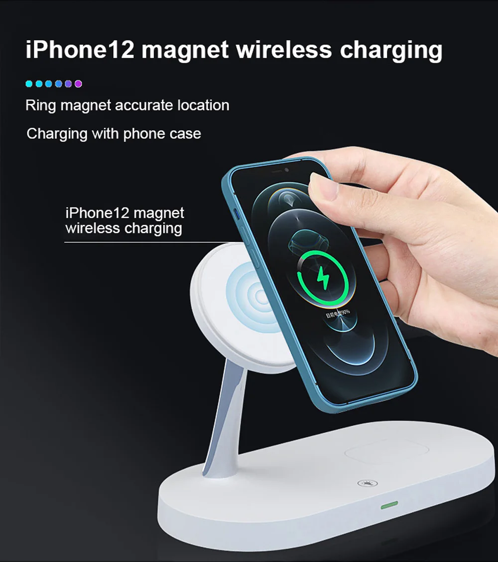 5 in 1 Magnetic Wireless Chargers Stand For iPhone 13 14 Charger Dock Station for Airpods Pro Wireless Charger With night light