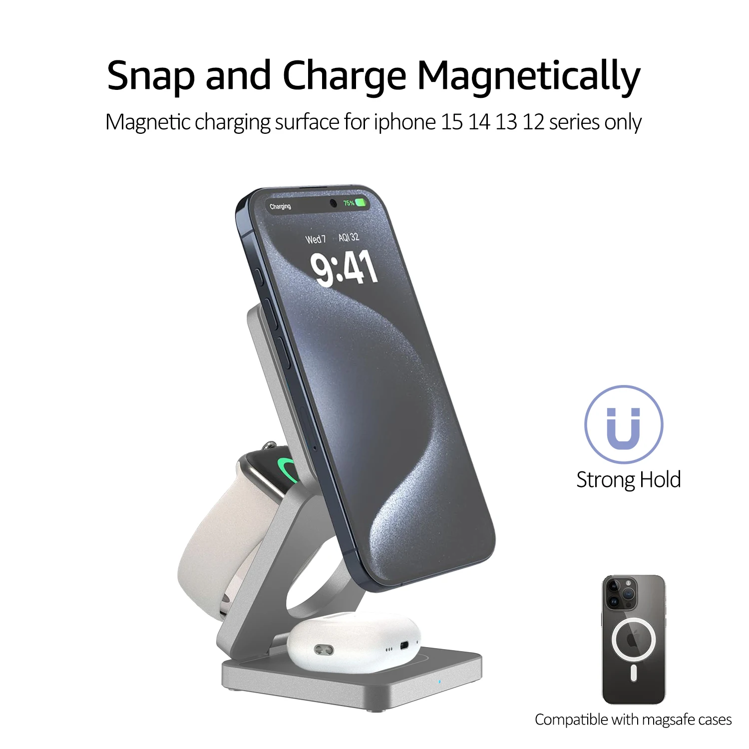 3 in 1 Foldable Magnetic 25W Qi2 Wireless Charger Fast Charging Sation for iPhone 16 15Pro/Max/Plus for Apple Watch 9/8/7/6/5