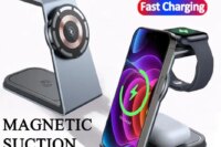 Aluminum Alloy 3 in 1 Magnetic Wireless Charger Stand Fast Charging Station For iPhone 16 15 14 13 Pro Max Apple Watch Airpods