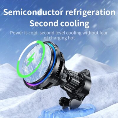 15W Ice Cooling Magnetic Wireless Car Charger Fast Charging Station For iPhone 15 14 13 Pro Max MacSafe Car Phone Holder Stand - Image 2