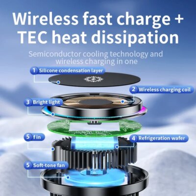 15W Ice Cooling Magnetic Wireless Car Charger Fast Charging Station For iPhone 15 14 13 Pro Max MacSafe Car Phone Holder Stand - Image 3