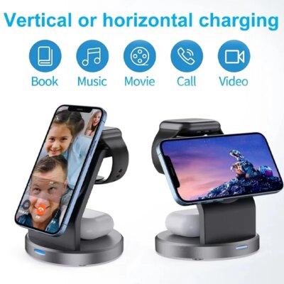 3 In 1 Magnetic Wireless Charger Stand For iPhone 15 14 13 12 Pro Max iWatch AirPods Station Dock MagSafe Fast Charging Station - Image 3