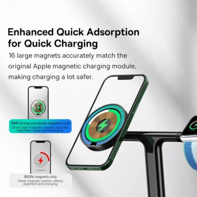 Baseus  3 in 1 20W Magnetic Wireless Charger Stand For Phone iPhone 15 14 Pro Airpods Apple Watch  Fast Charging Station Holder - Image 4
