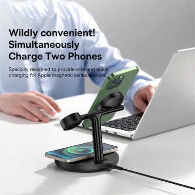 Baseus  3 in 1 20W Magnetic Wireless Charger Stand For Phone iPhone 15 14 Pro Airpods Apple Watch  Fast Charging Station Holder - Image 5