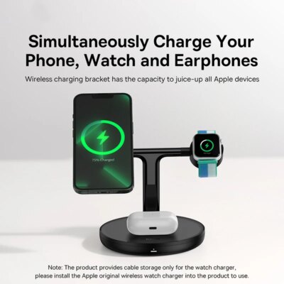 Baseus  3 in 1 20W Magnetic Wireless Charger Stand For Phone iPhone 15 14 Pro Airpods Apple Watch  Fast Charging Station Holder - Image 3