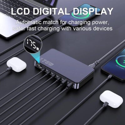 Ueetop 175W GaN USB C Charger LED Display 6-Port Desktop Charger Type C PD 100W PPS 45W Fast Charging for MacBook Samsung iPhone - Image 2