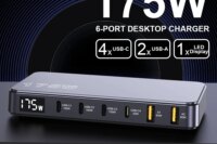 Ueetop 175W GaN USB C Charger LED Display 6-Port Desktop Charger Type C PD 100W PPS 45W Fast Charging for MacBook Samsung iPhone