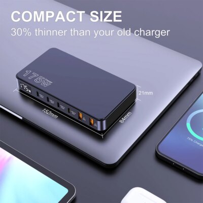 Ueetop 175W GaN USB C Charger LED Display 6-Port Desktop Charger Type C PD 100W PPS 45W Fast Charging for MacBook Samsung iPhone - Image 6
