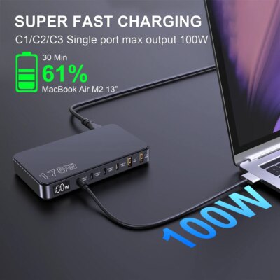 Ueetop 175W GaN USB C Charger LED Display 6-Port Desktop Charger Type C PD 100W PPS 45W Fast Charging for MacBook Samsung iPhone - Image 4