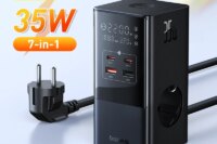 Baseus 35W Fast Charger Digital Power Strip 7-in-1 Charging Station 4000W Rated Power Digital Display For iPhone16 15 14 Pro Max