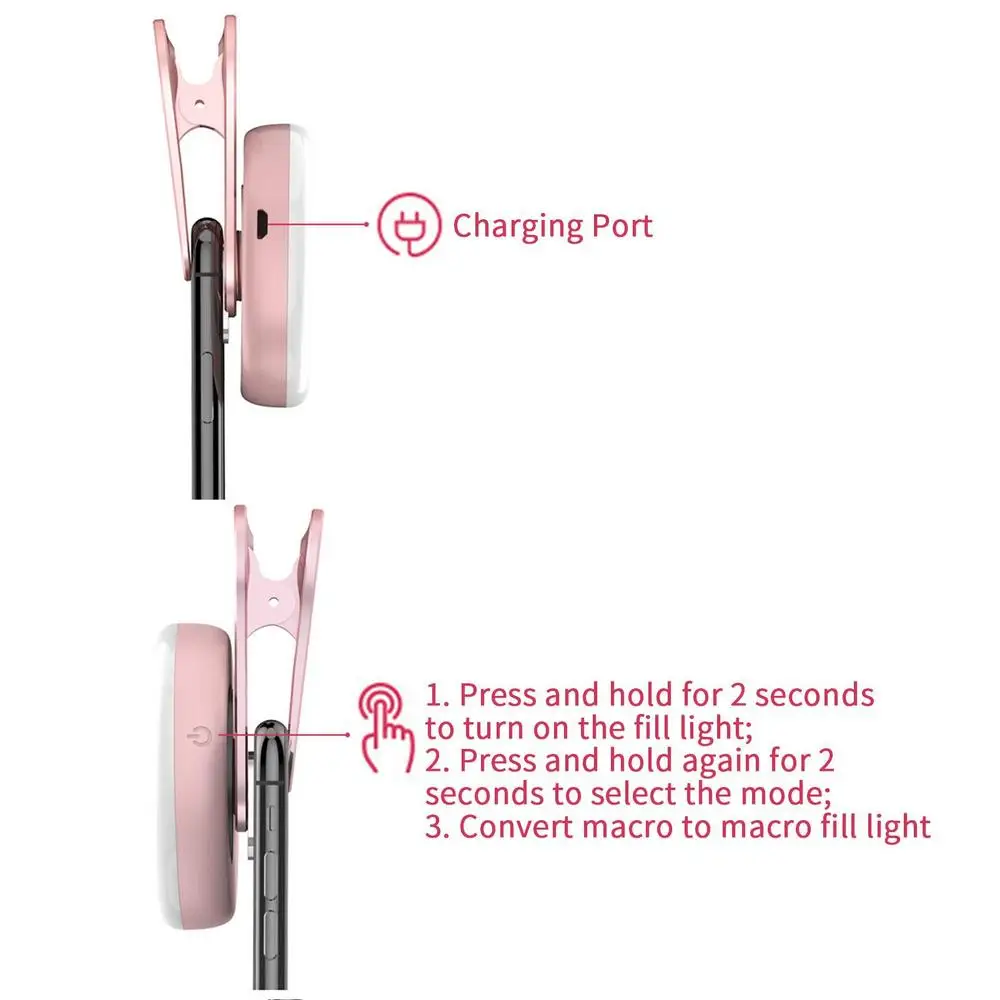 Macro Lens for Mobile 20X Fill Ring Light Selfie Live Lamp Camera Lens with LED Universal Flash Smartphone Portable Light Clip