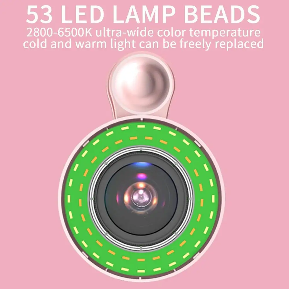 Macro Lens for Mobile 20X Fill Ring Light Selfie Live Lamp Camera Lens with LED Universal Flash Smartphone Portable Light Clip
