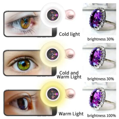 Macro Lens for Mobile 20X Fill Ring Light Selfie Live Lamp Camera Lens with LED Universal Flash Smartphone Portable Light Clip - Image 6