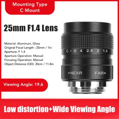 25mm F1.4 C Mount Film Lens Clear Efficient Light Conduction C Mount Camera Lens for Bar Shop Parking House Warehouse - Image 2