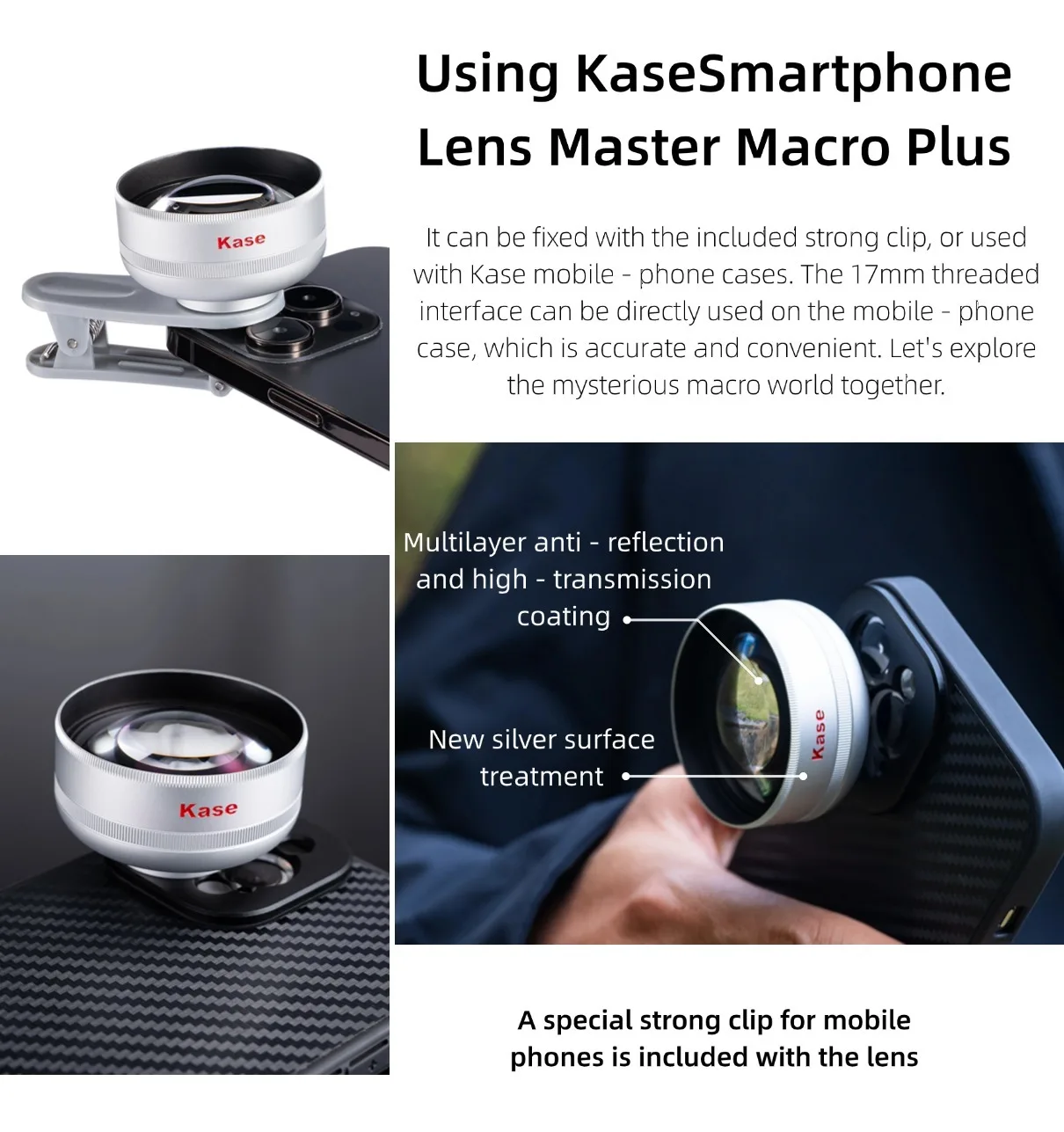 Kase HD Master Macro Lens for iPhone 16 15 14 13 12 Samsung Huawei Android, Macro Phone Camera Lens, Long Shoot Distance 45-85mm Kase HD Master Macro Lens for iPhone 16 15 14 13 12 Samsung Huawei Android, Macro Phone Camera Lens, Long Shoot Distance 45-85mm