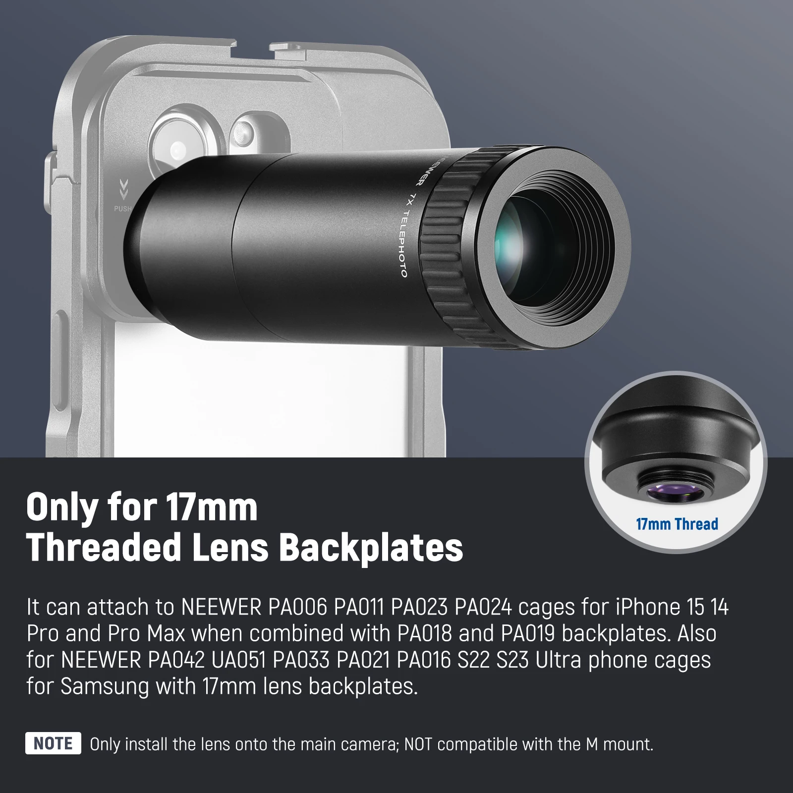 NEEWER HD Telephoto Lens for Phone Camera 7X Magnification Lens Attachment with 17mm Thread, 15 Elements 12 Groups
