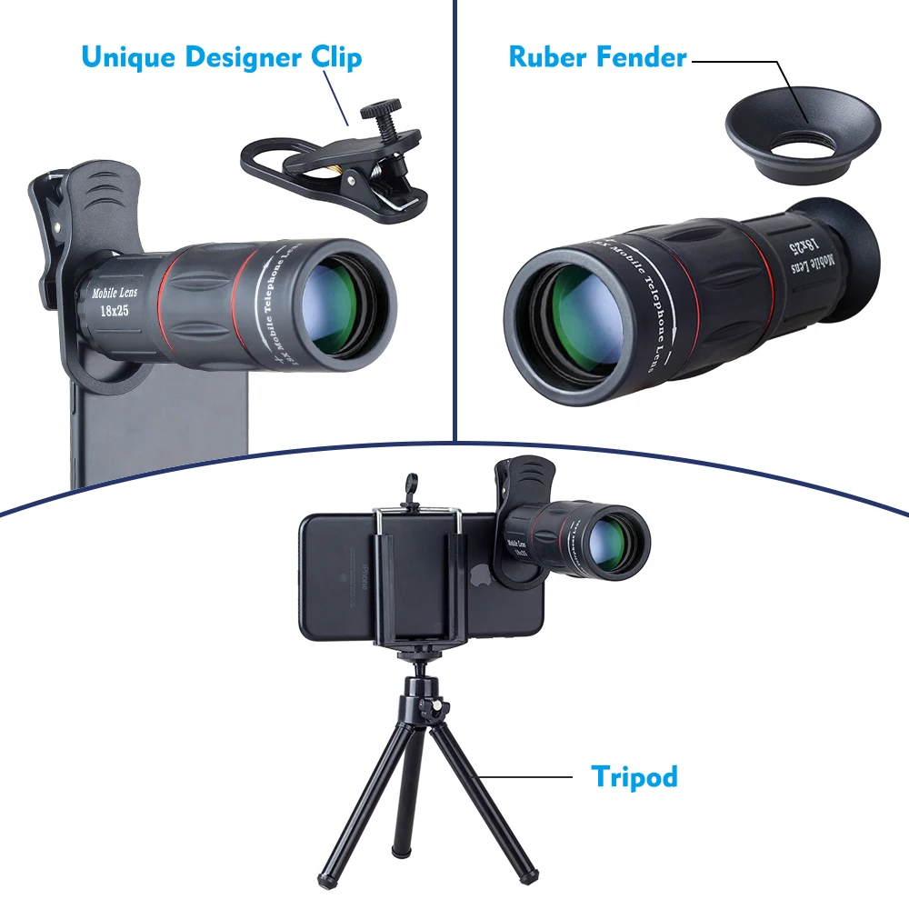 APEXEL 18X Telescope Zoom lens Monocular Mobile Phone camera Lenses for iPhone Samsung Smartphones for Camping hunting Sports