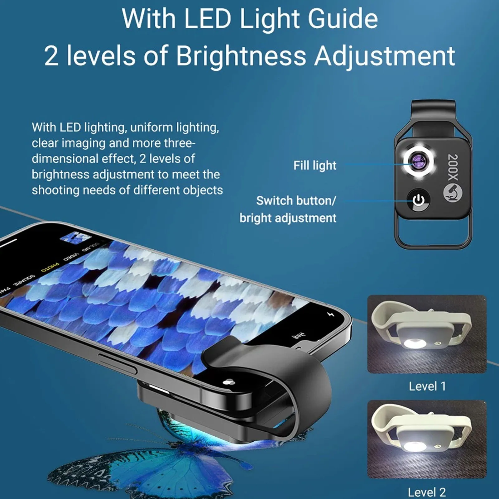 200X Zoom Phone Mini Pocket Microscope with CPL Lens LED Light Mobile Phone External Lens Portable Phone Microscope Camera