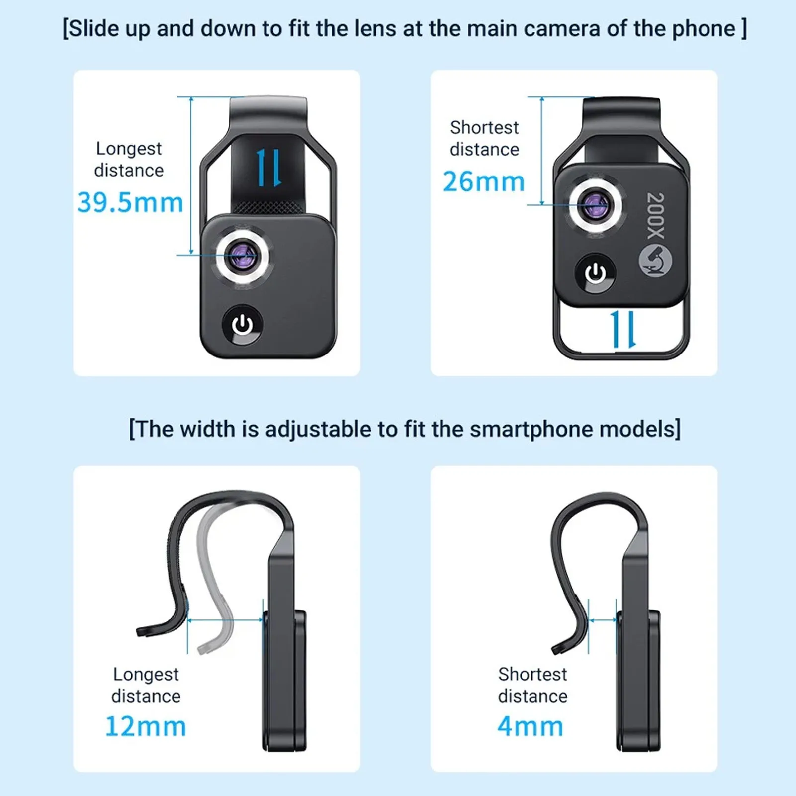 200X Zoom Phone Mini Pocket Microscope with CPL Lens LED Light Mobile Phone External Lens Portable Phone Microscope Camera