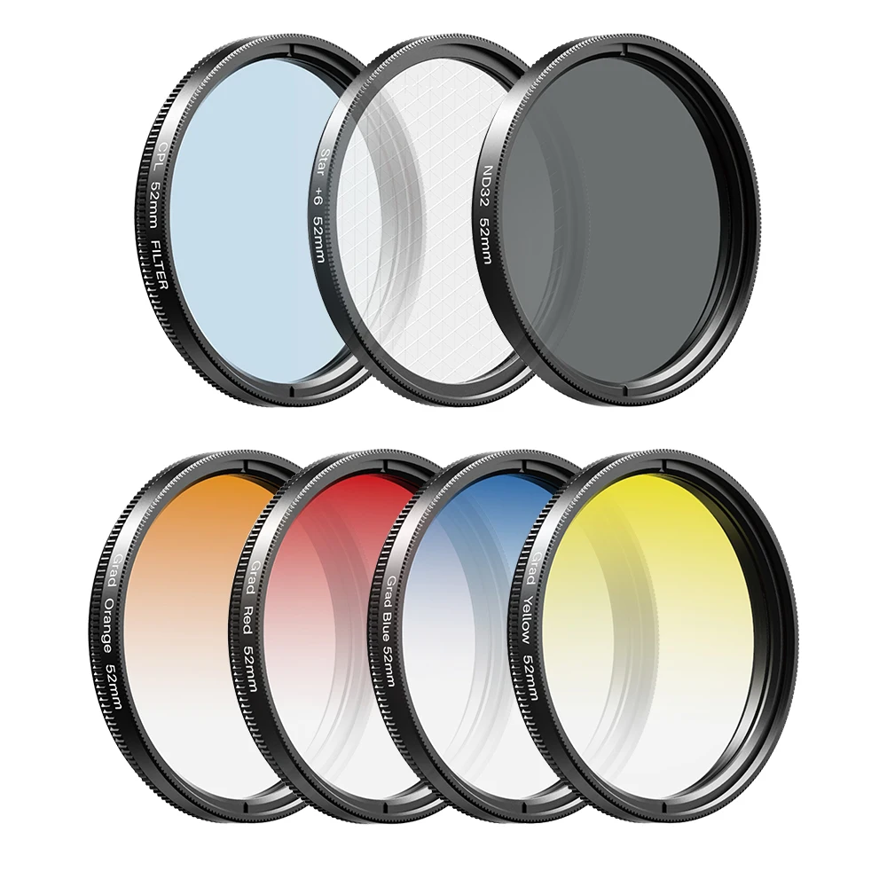 APEXEL 52mm 7in1 Gradual Filter Lens Kit CPL Star Gradient Red Yellow Blue Camera Filters Phone Lens For all smartphones 52UV-G
