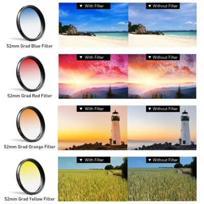 APEXEL 52mm 7in1 Gradual Filter Lens Kit CPL Star Gradient Red Yellow Blue Camera Filters Phone Lens For all smartphones 52UV-G - Image 3